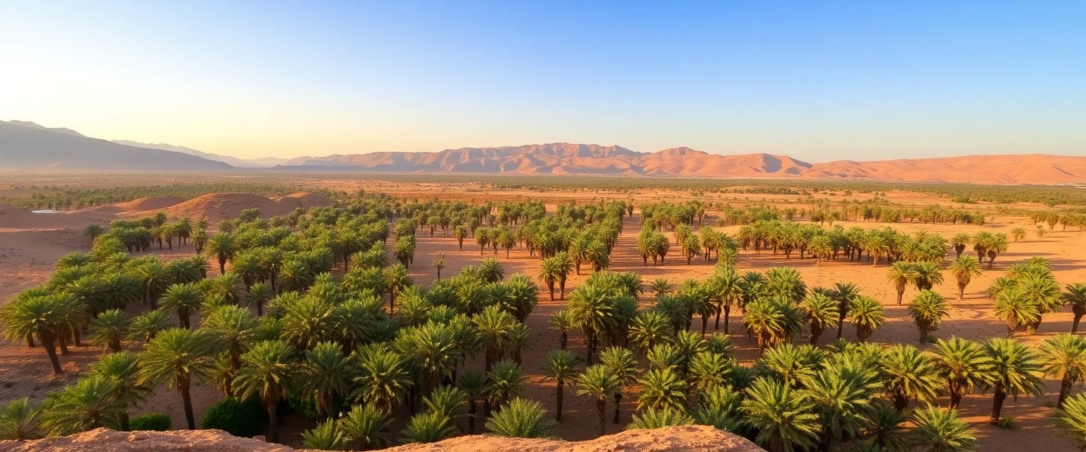 منظر طبيعي لوادي درعة مع واحات النخيل