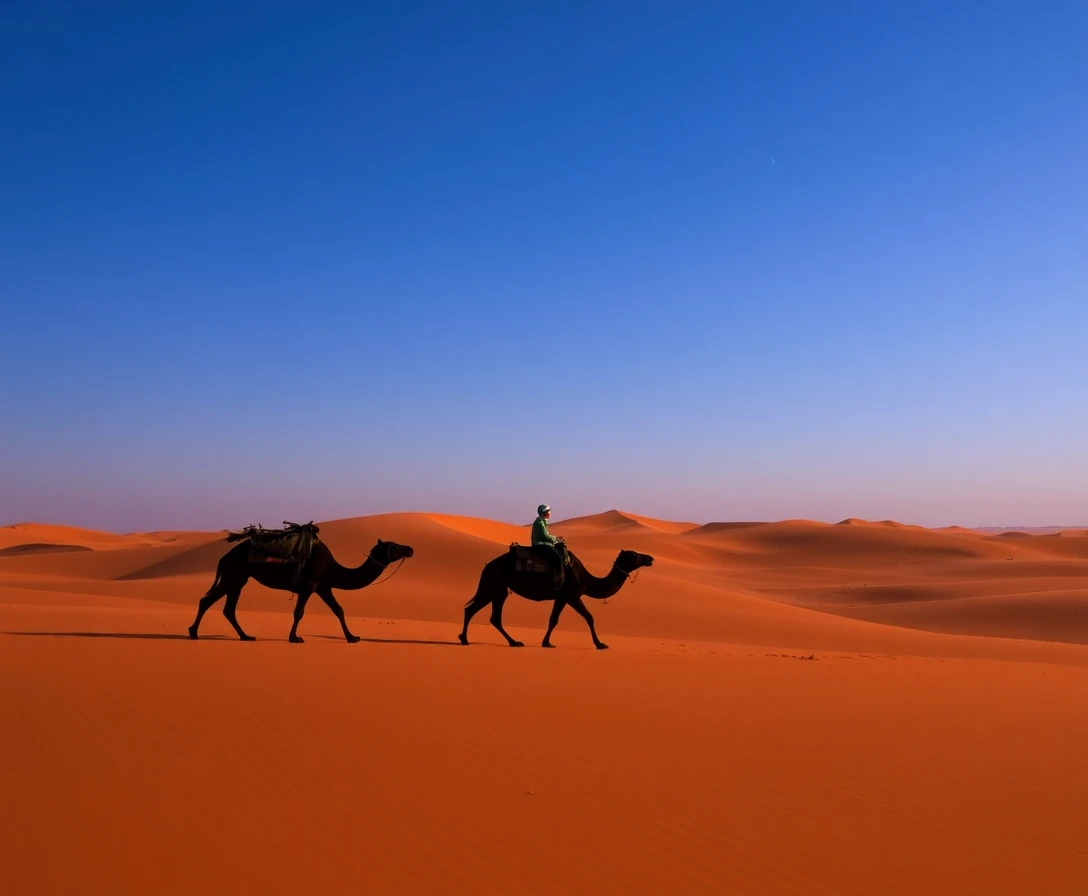 قافلة جمال تعبر الصحراء المغربية